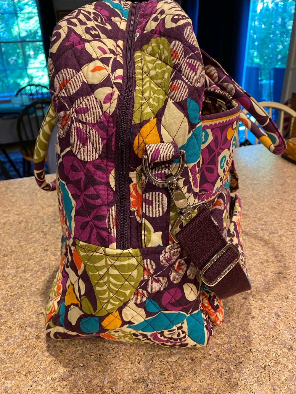 Vera Bradley Plum Crazy Quilted Travel Bag Shoulder Strap Weekender SMELLS MUSTY - Picture 15 of 17